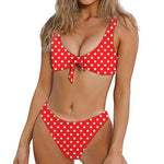 Red And White Star Pattern Print Front Bow Tie Bikini