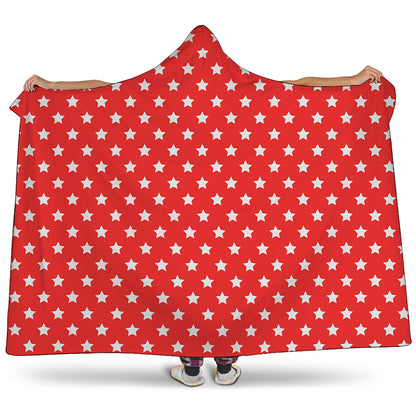 Red And White Star Pattern Print Hooded Blanket