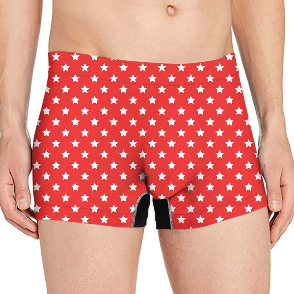Red And White Star Pattern Print Men's Boxer Briefs