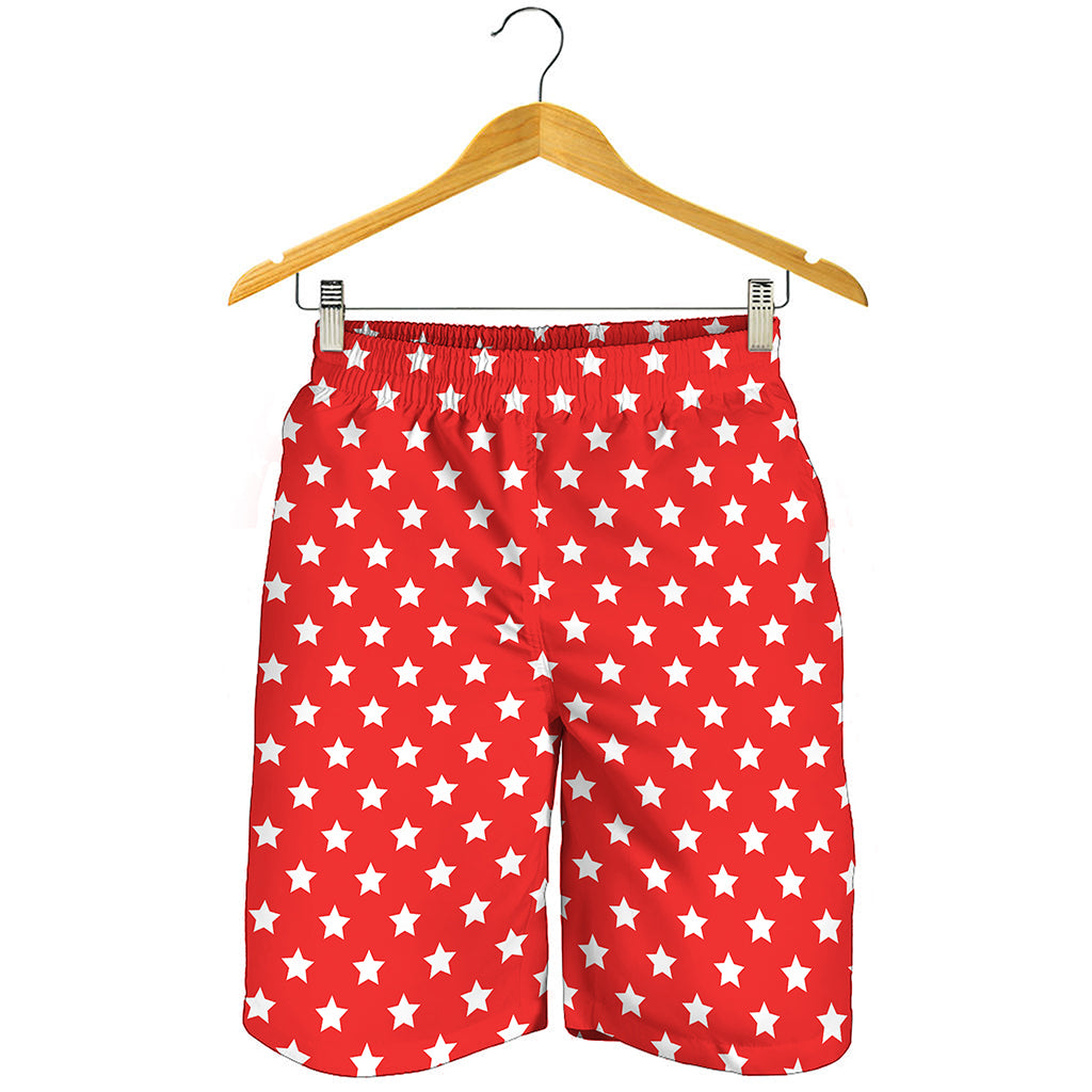 Red And White Star Pattern Print Men's Shorts