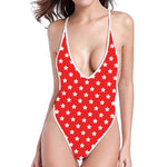 Red And White Star Pattern Print One Piece High Cut Swimsuit