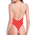 Red And White Star Pattern Print One Piece High Cut Swimsuit