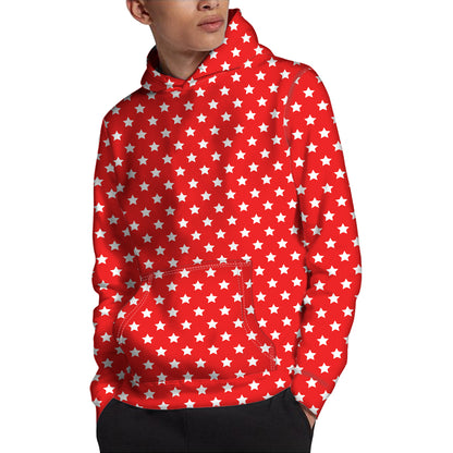 Red And White Star Pattern Print Pullover Hoodie