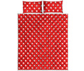 Red And White Star Pattern Print Quilt Bed Set