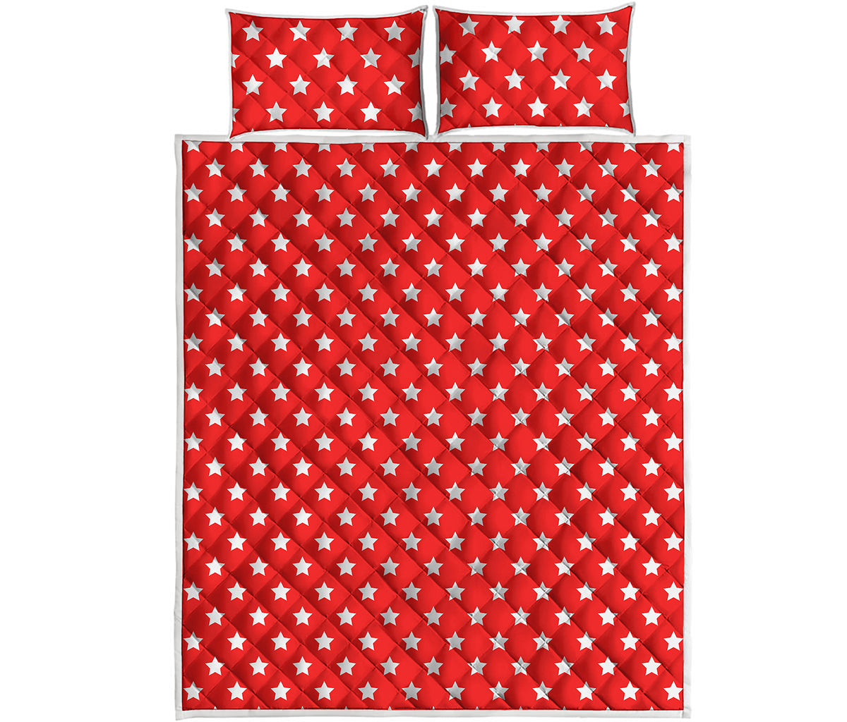 Red And White Star Pattern Print Quilt Bed Set
