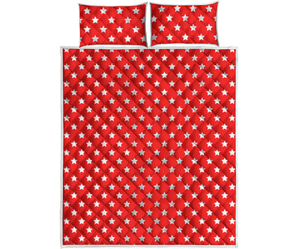 Red And White Star Pattern Print Quilt Bed Set
