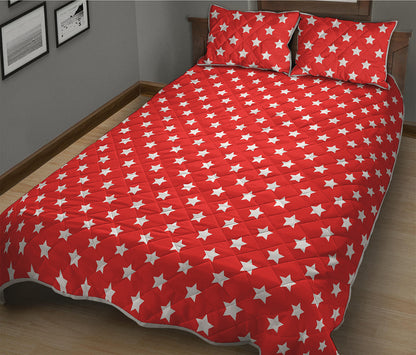 Red And White Star Pattern Print Quilt Bed Set