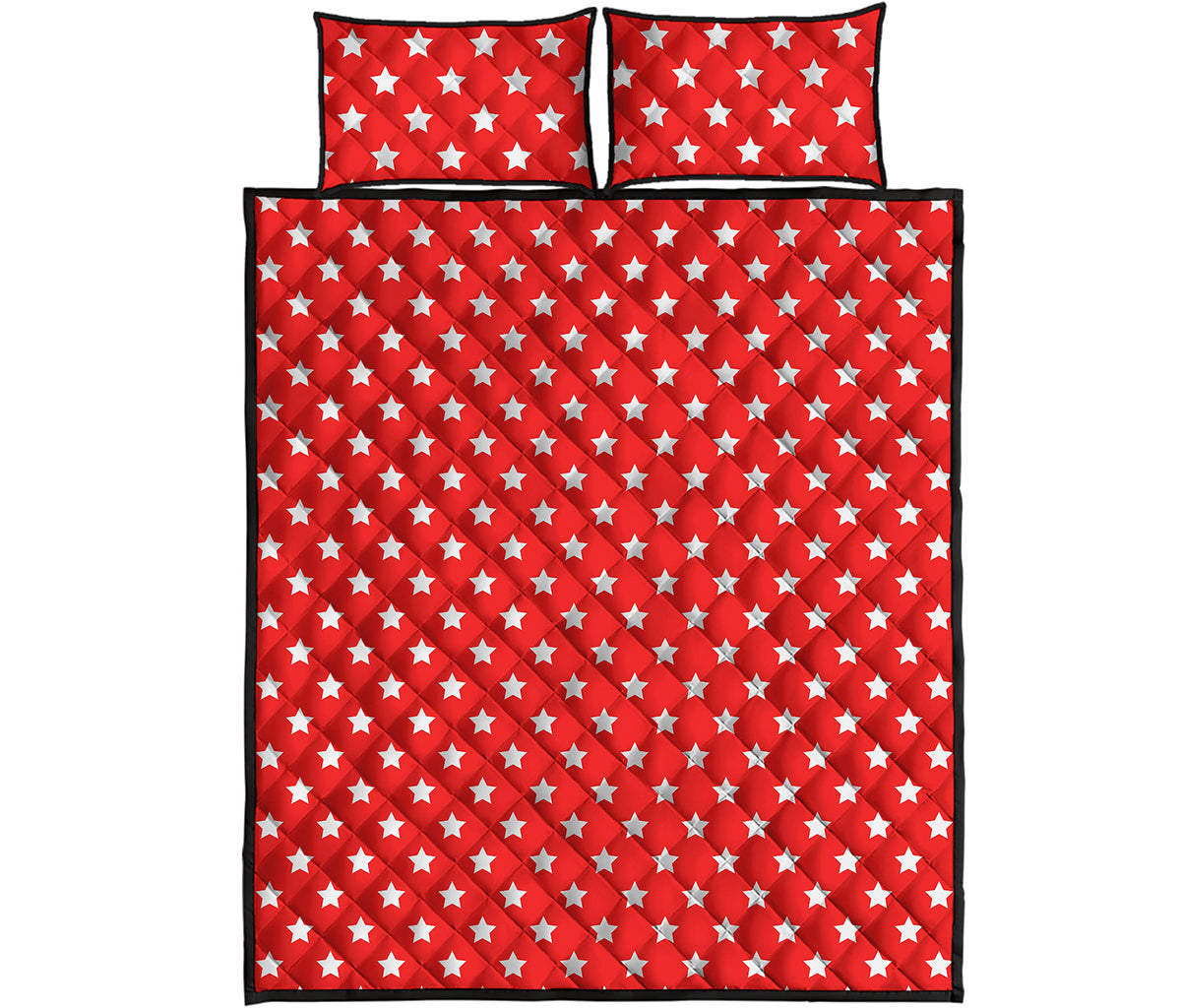 Red And White Star Pattern Print Quilt Bed Set