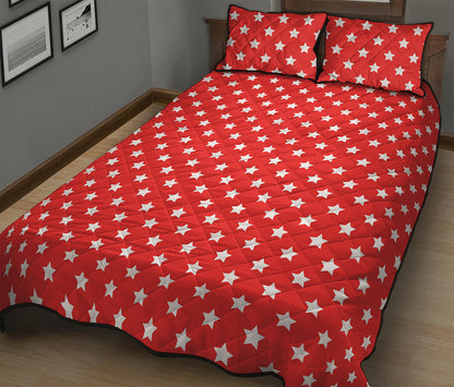 Red And White Star Pattern Print Quilt Bed Set