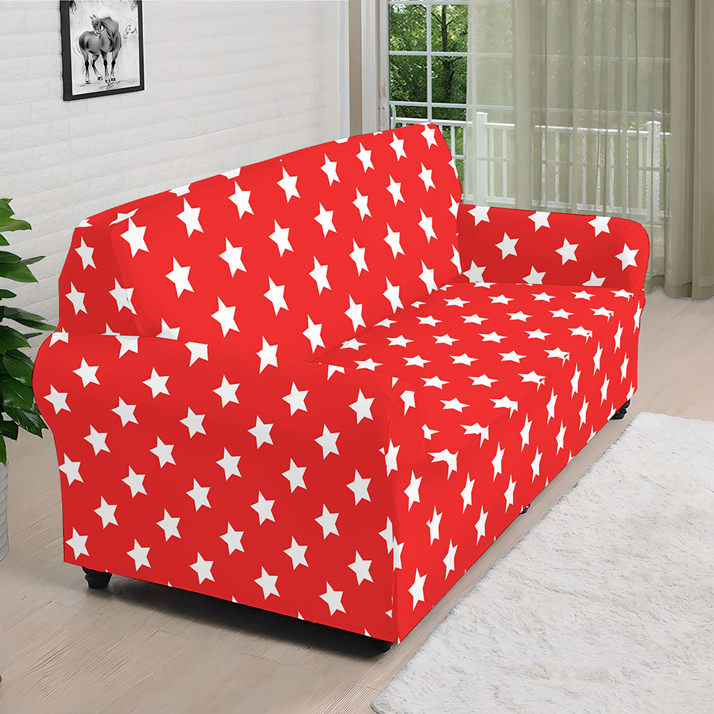 Red And White Star Pattern Print Sofa Cover