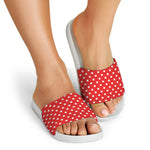 Red And White Star Pattern Print White Slide Sandals