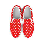 Red And White Star Pattern Print White Slip On Shoes