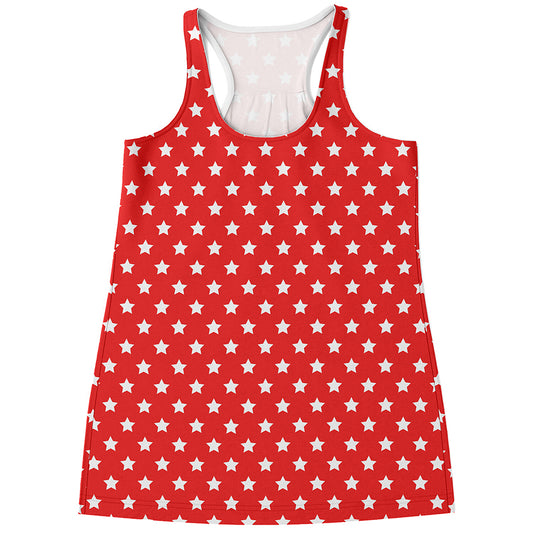 Red And White Star Pattern Print Women's Racerback Tank Top