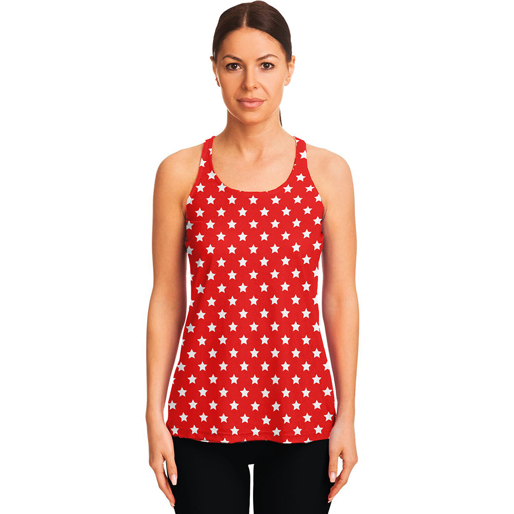 Red And White Star Pattern Print Women's Racerback Tank Top