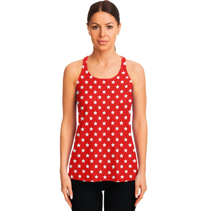 Red And White Star Pattern Print Women's Racerback Tank Top
