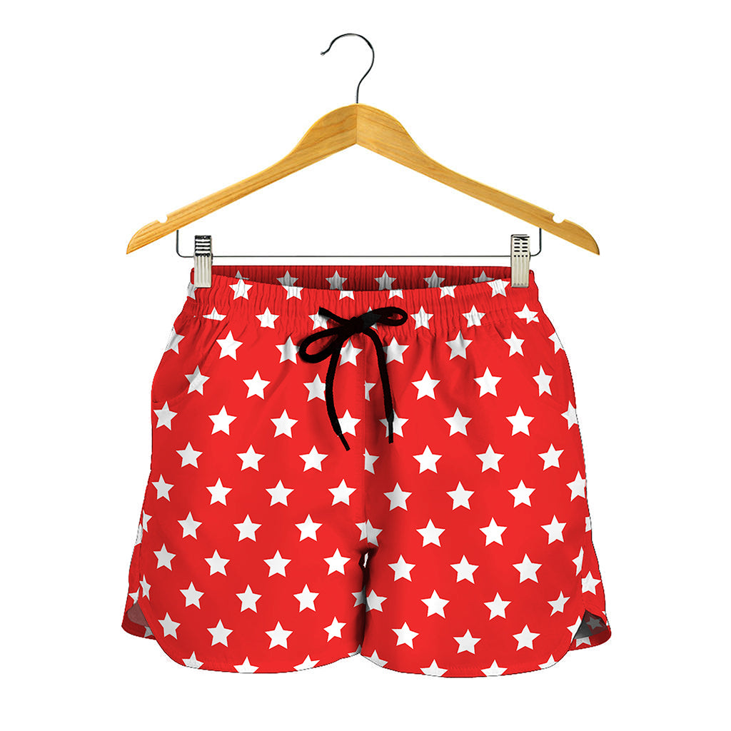Red And White Star Pattern Print Women's Shorts