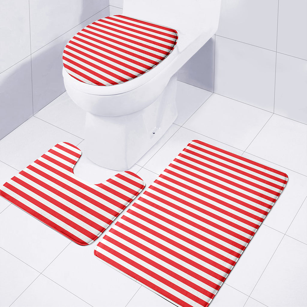 Red And White Striped Pattern Print 3 Piece Bath Mat Set