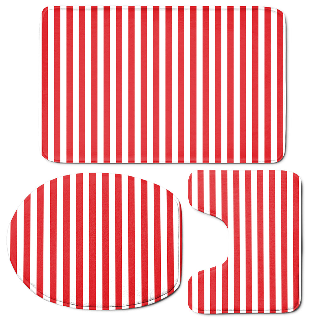 Red And White Striped Pattern Print 3 Piece Bath Mat Set