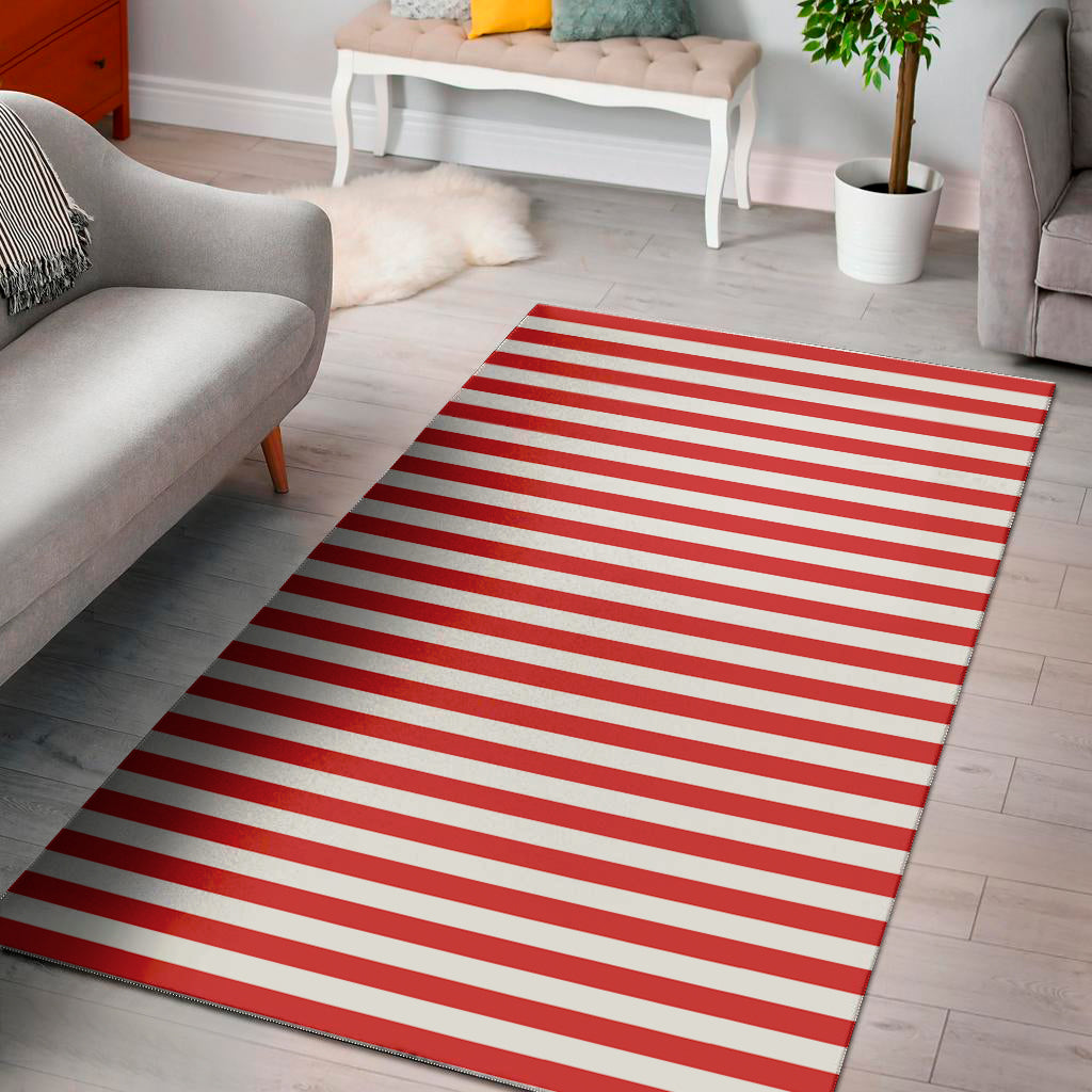 Red And White Striped Pattern Print Area Rug