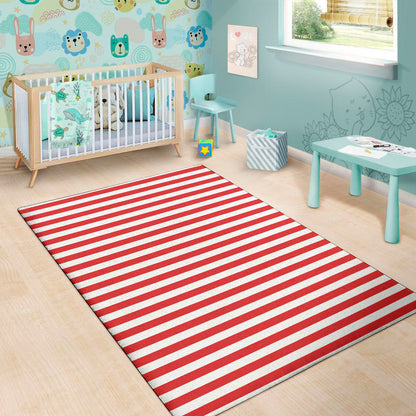 Red And White Striped Pattern Print Area Rug
