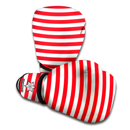Red And White Striped Pattern Print Boxing Gloves