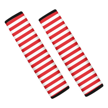 Red And White Striped Pattern Print Car Seat Belt Covers