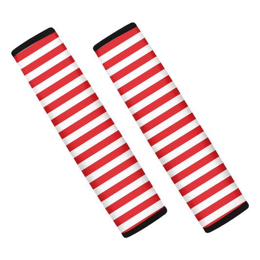 Red And White Striped Pattern Print Car Seat Belt Covers