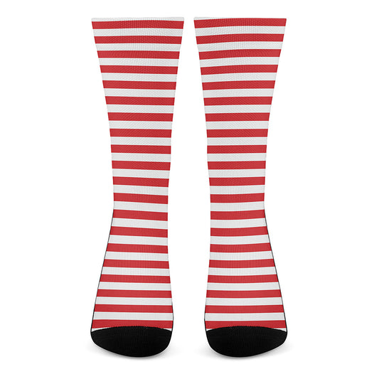 Red And White Striped Pattern Print Crew Socks