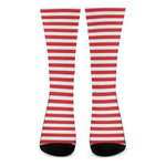 Red And White Striped Pattern Print Crew Socks