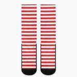 Red And White Striped Pattern Print Crew Socks