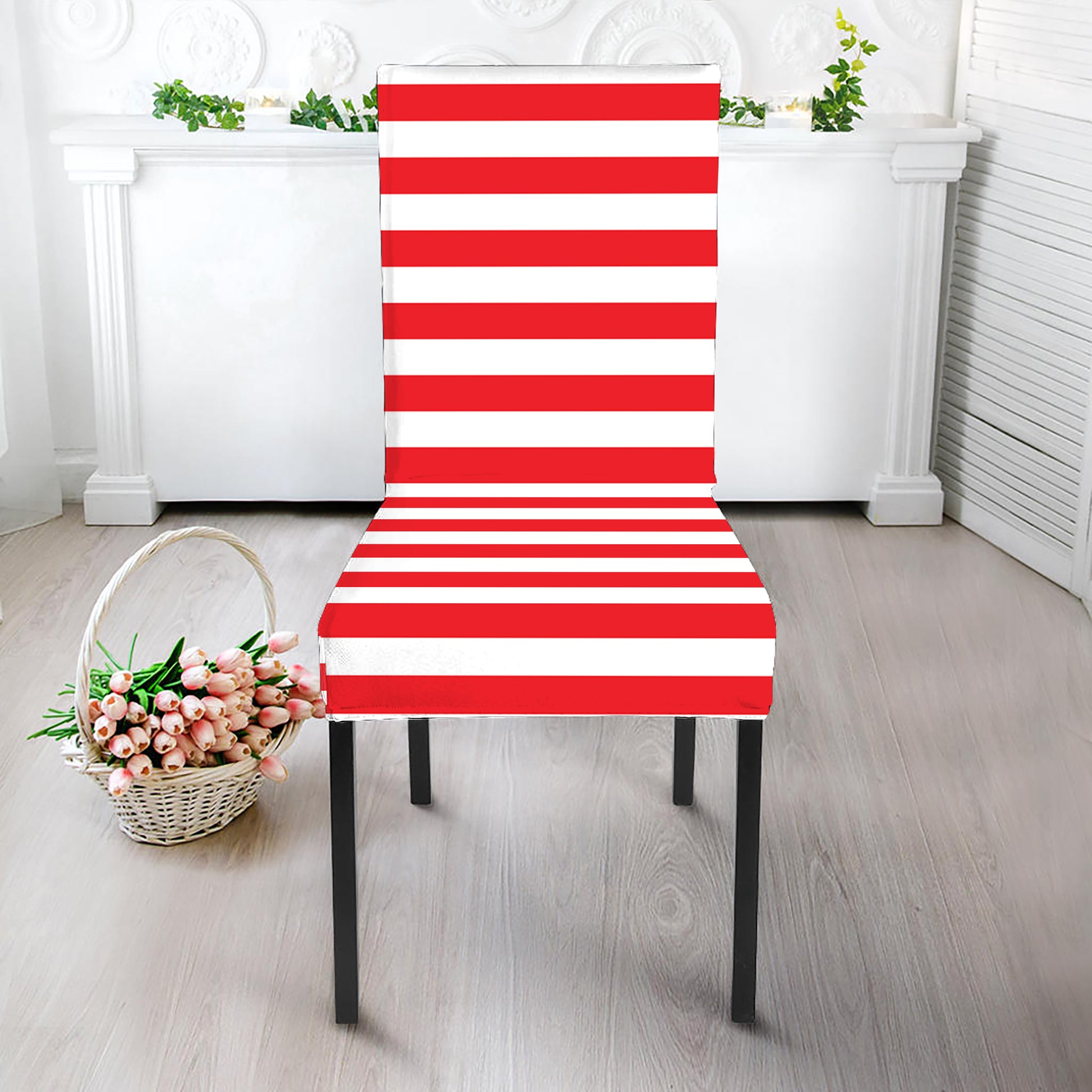 Red And White Striped Pattern Print Dining Chair Slipcover