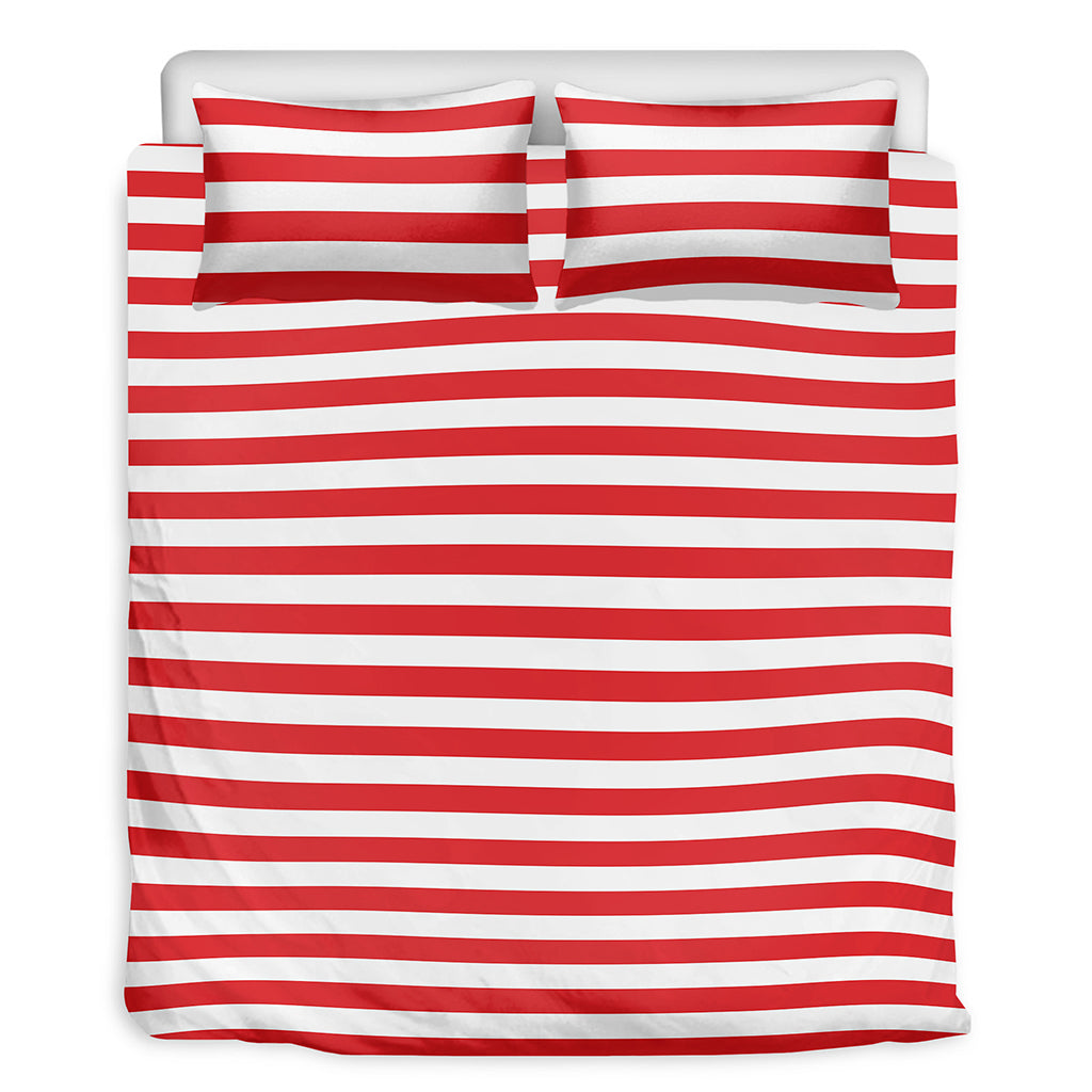 Red And White Striped Pattern Print Duvet Cover Bedding Set