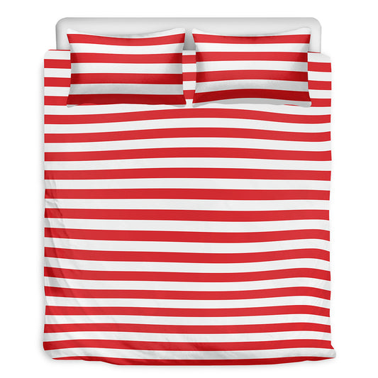 Red And White Striped Pattern Print Duvet Cover Bedding Set