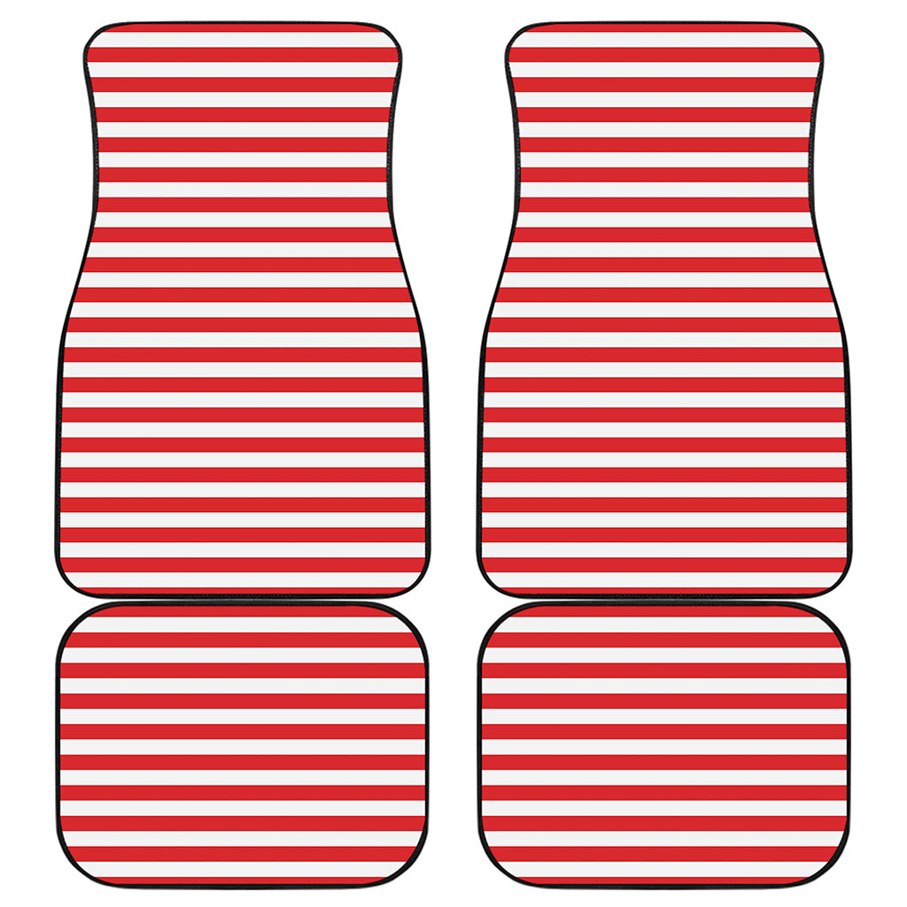 Red And White Striped Pattern Print Front and Back Car Floor Mats