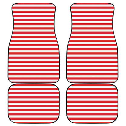 Red And White Striped Pattern Print Front and Back Car Floor Mats