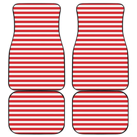Red And White Striped Pattern Print Front and Back Car Floor Mats