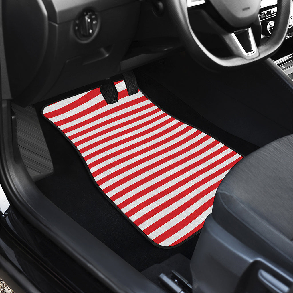 Red And White Striped Pattern Print Front and Back Car Floor Mats