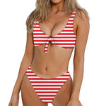 Red And White Striped Pattern Print Front Bow Tie Bikini