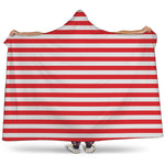 Red And White Striped Pattern Print Hooded Blanket
