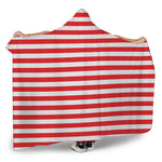 Red And White Striped Pattern Print Hooded Blanket