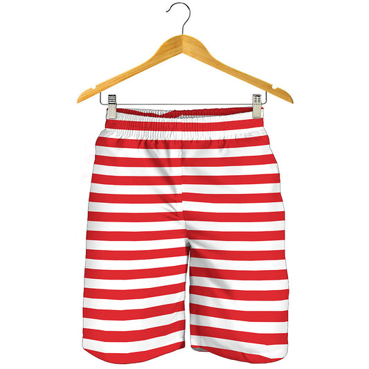 Red And White Striped Pattern Print Men's Shorts
