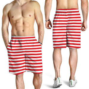 Red And White Striped Pattern Print Men's Shorts