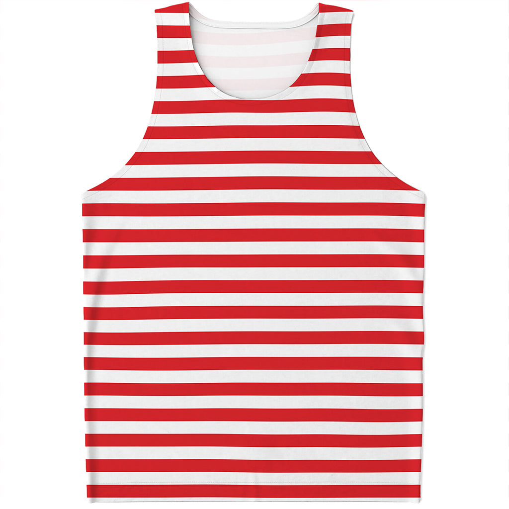 Red And White Striped Pattern Print Men's Tank Top
