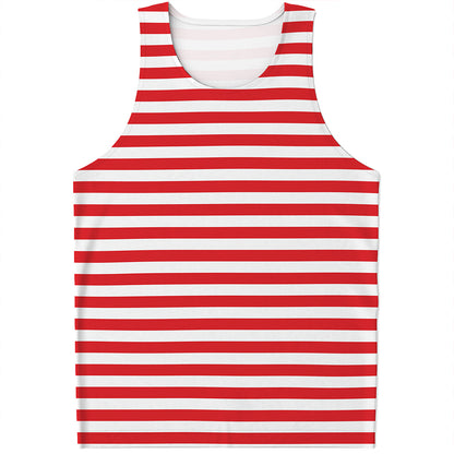 Red And White Striped Pattern Print Men's Tank Top