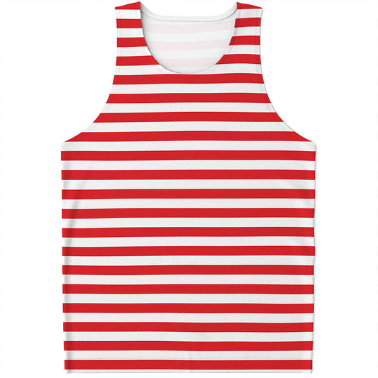 Red And White Striped Pattern Print Men's Tank Top
