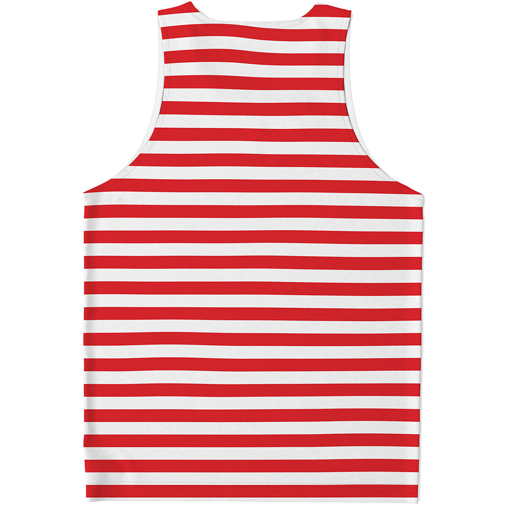 Red And White Striped Pattern Print Men's Tank Top