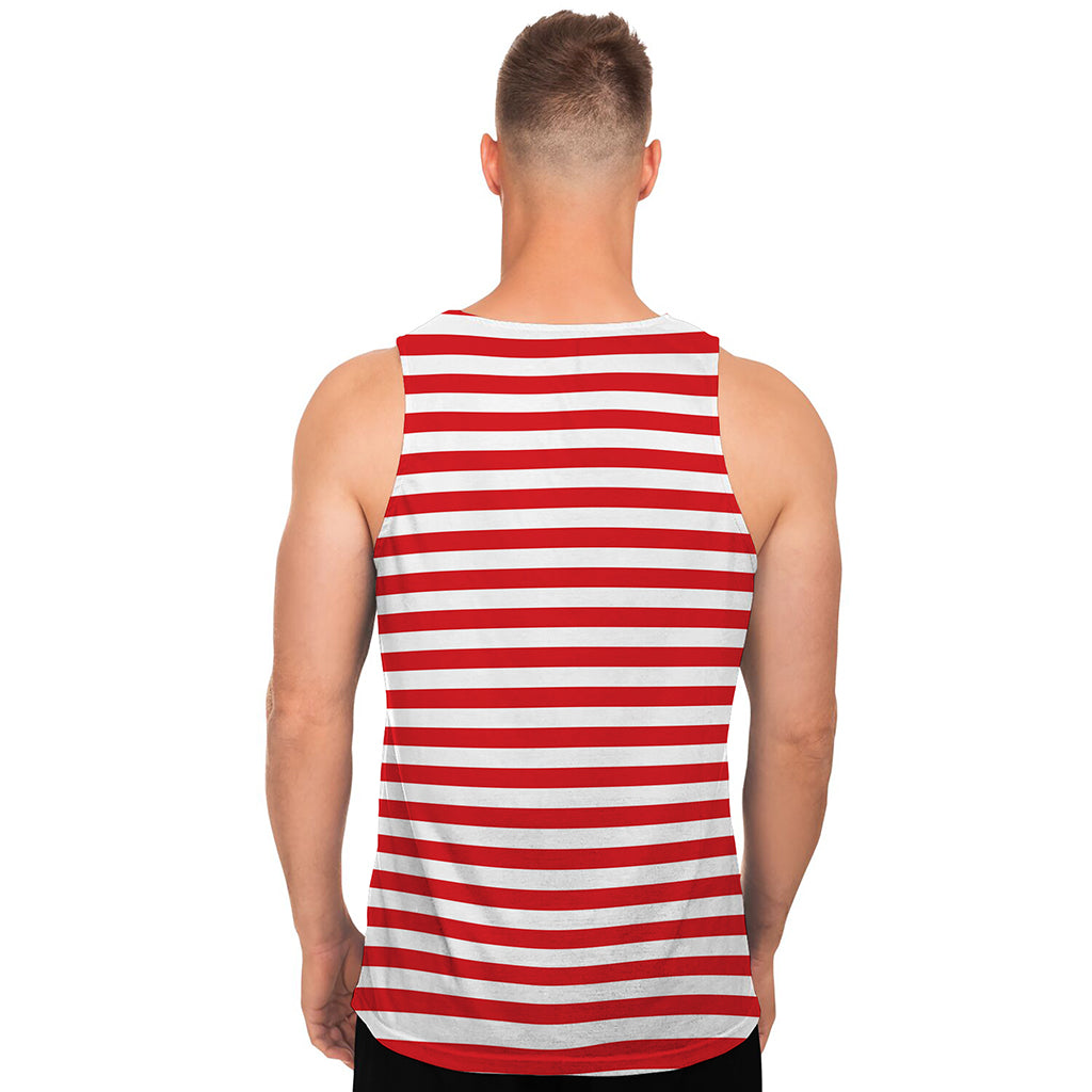 Red And White Striped Pattern Print Men's Tank Top