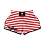 Red And White Striped Pattern Print Muay Thai Boxing Shorts