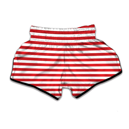 Red And White Striped Pattern Print Muay Thai Boxing Shorts