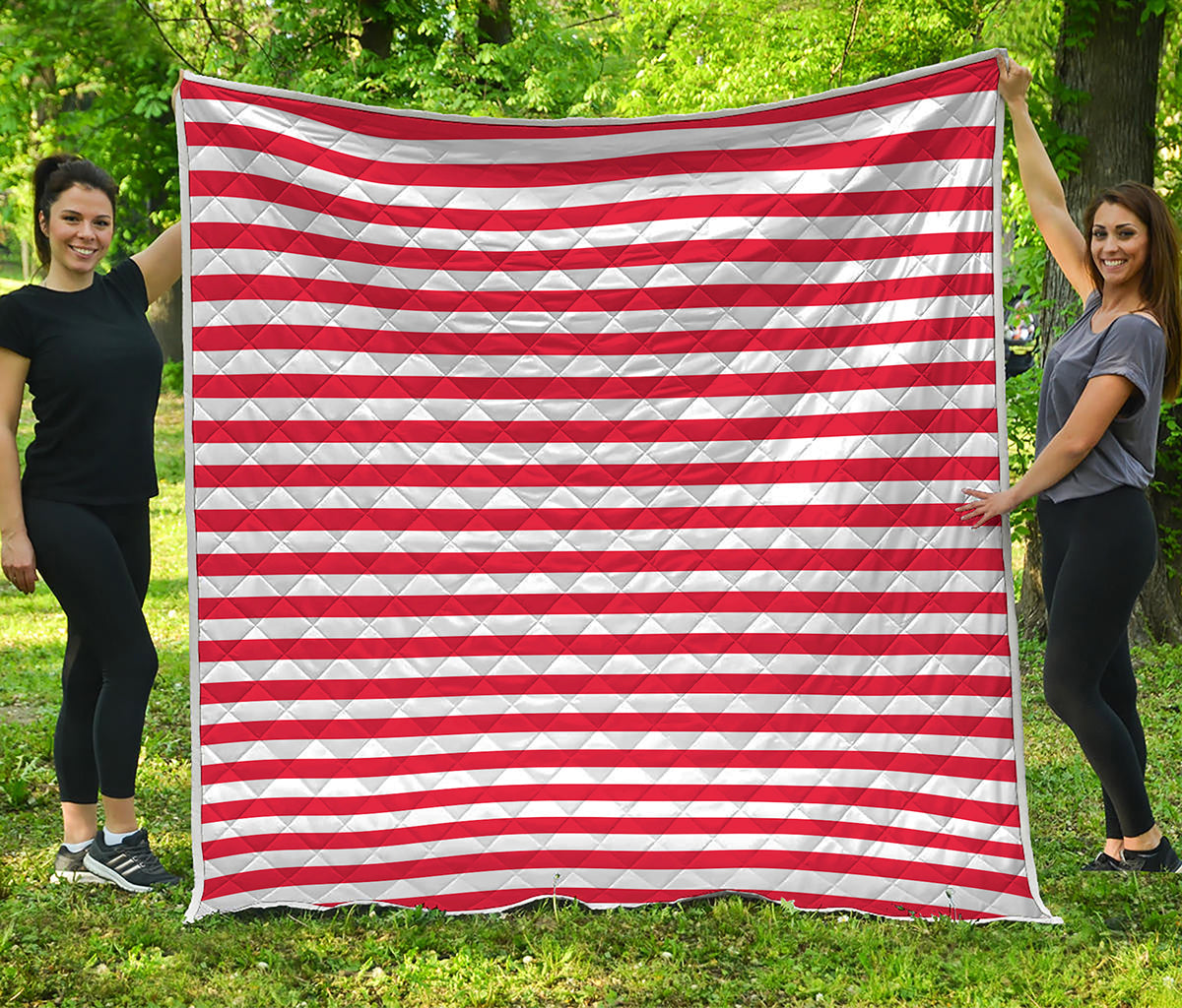 Red And White Striped Pattern Print Quilt